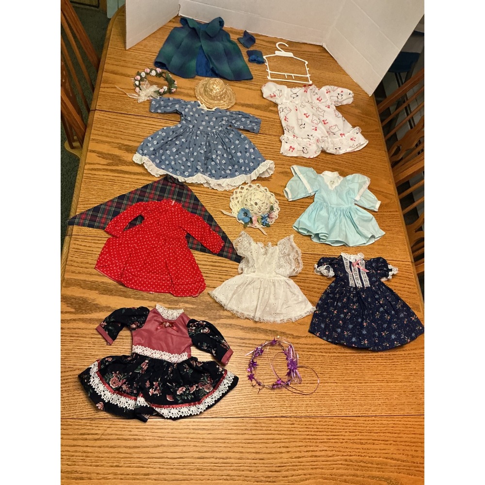 Vintage 18 Inch Doll Clothes Accessories Lot Floral Dresses Plaid Cape Hats